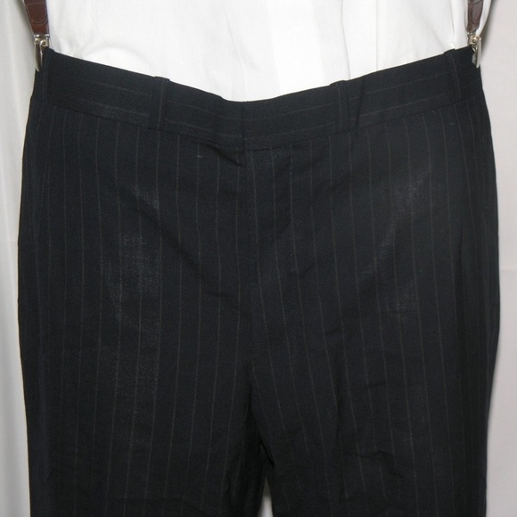 Anderson Sheppard Bespoke Dark blue stripes Flat Front Pants 38W